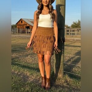 Gianni Bini Tan Fringe Mini Skirt